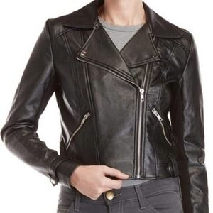 Romeo & Juliet Couture Jacket Women Medium Black Faux Leather Zip Moto Biker New